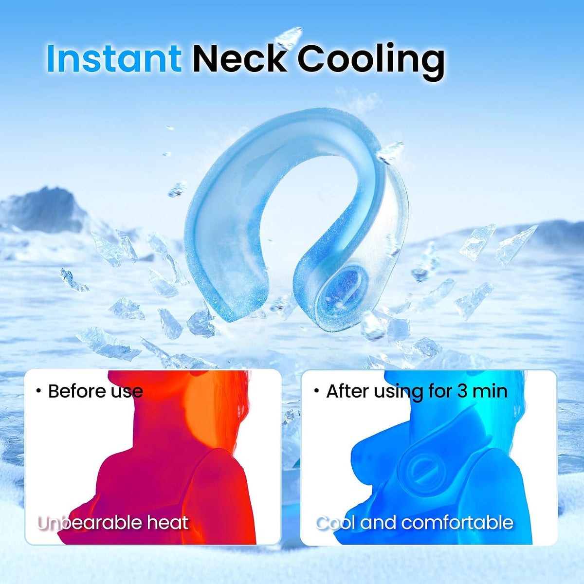 Neck Cooler for Hot Weather, Reusable Wearable Ice Water Neck Wrap with Wide Mouth for Ice Cubes, U-Shaped Cooling Neck Pack for Summer Heat, Outdoor Work, Sports, Travel & Hot Flashes, Blue