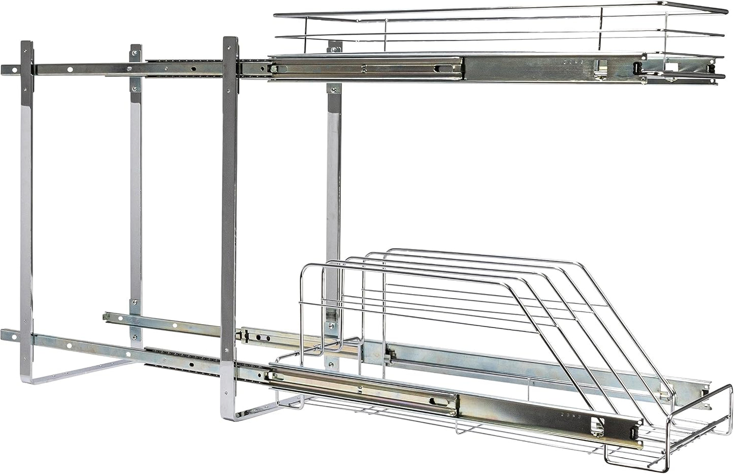 Household Essentials Glidez Multipurpose Chrome-Plated Steel Pull-Out/Slide-Out Storage Organizer for Cookware and Bakeware - 2-Tier Design - Fits Standard Size Cabinet or Shelf, Chrome