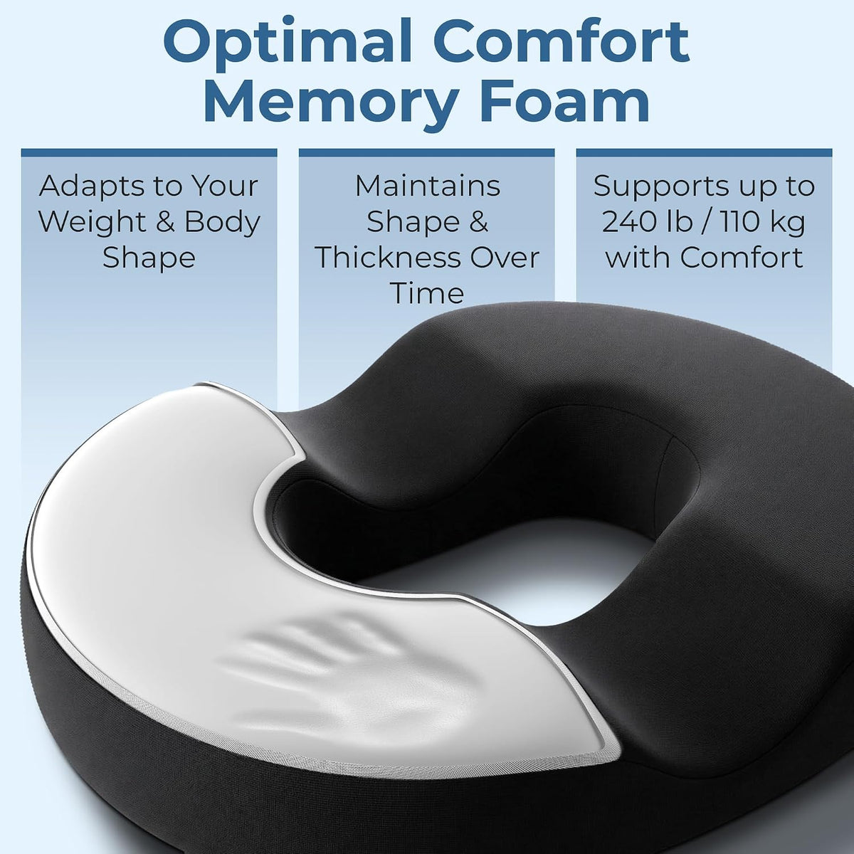5 STARS UNITED Donut Pillow for Tailbone Pain & Hemorrhoids – Large Memory Foam Seat Cushion for Bed Sore-Prone Areas & Pressure Relief – Prostate, Postpartum & Pregnancy Support, Black Mesh Cover