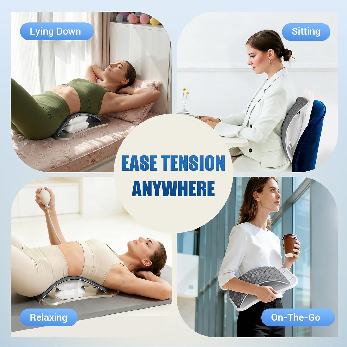 Back Stretcher for Back Pain, Adjustable Height & Soft Sponge Material | Lumbar Back Stretcher With Acupressure Points, Air Pump Adjustable Height, Spine Stretching Support, Scoliosis, Manual Includ