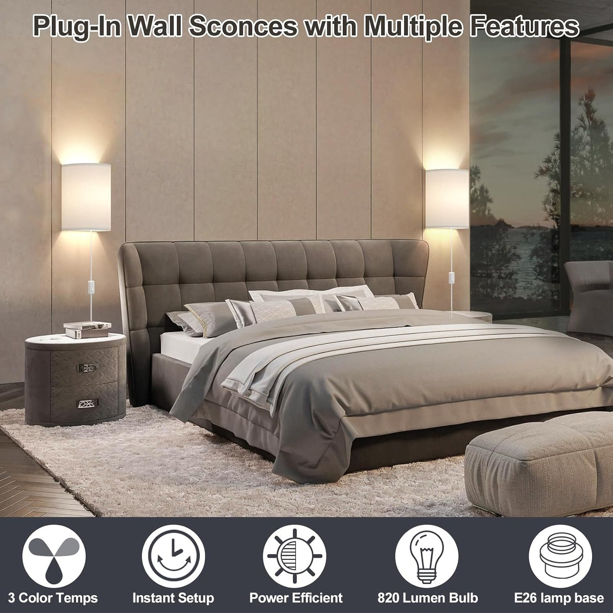 Battery Operated Rechargeable Wall Sconce Set of Two with 10000mAh Battery