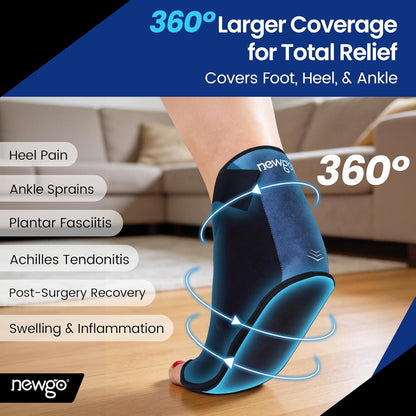 NEWGO Foot Ice Wrap, 60-Min Cold Therapy for Heel Pain & Plantar Fasciitis | Ice Grids Design for Even Coverage, Long-lasting Cooling for Foot Surgery, Sprained Ankle and Swelling
