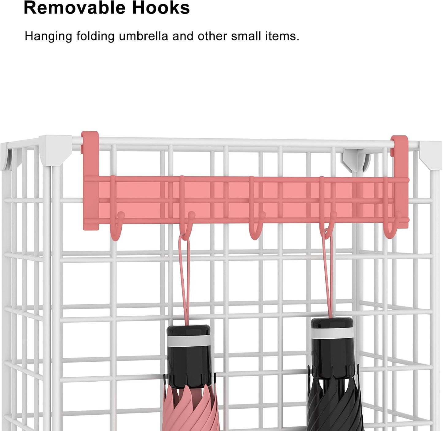 AWTATOS Umbrella Holder Entryway, Umbrella Stand Freestanding, Black | Metal Square Umbrella Rack Organizer with a Removable Drip Tray, Hooks