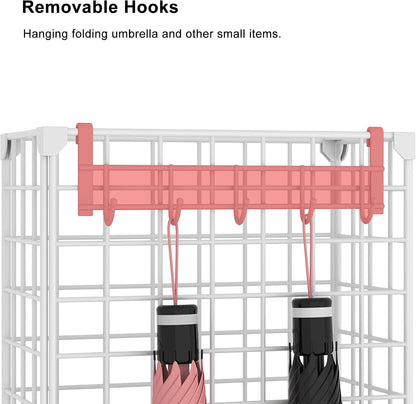 AWTATOS Umbrella Holder Entryway, Umbrella Stand Freestanding, Black | Metal Square Umbrella Rack Organizer with a Removable Drip Tray, Hooks