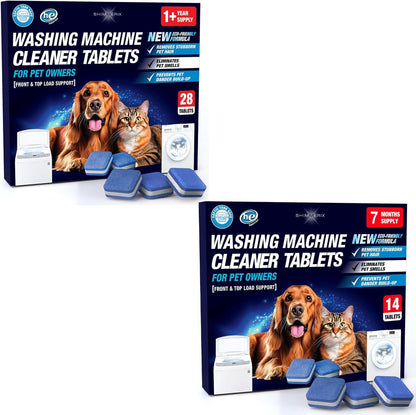 Washing Machine Cleaner Pro Tablets for Pet Owners, 28 Pack, Front/Top Load | Remove Stubborn Pet Hair, Washer Deep Cleaning, Septic Tank Safe, HE Support, Eliminates Pet Smells, Prevents Dander Build-up