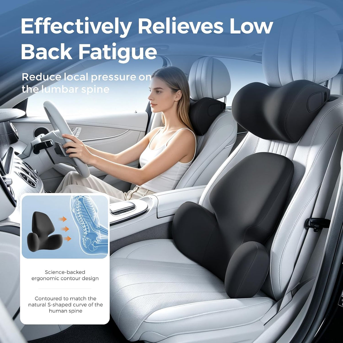 BEBAS Lumbar Support Pillow for Car, Memory Foam Back Cushion for Driving