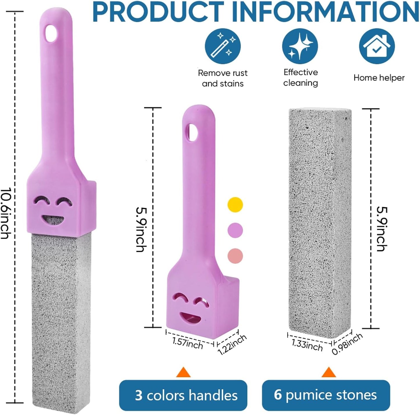 9 Pack Cleaning Pumice Stone Toilet Bowl Stick Cleaner with Handle Hard Water Ring Calcium Buildup Stains Remover Powerfully for Cleaning Toilet Bathtubs Kitchen Sink Grill Pools