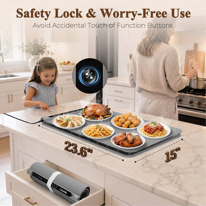 Warming Mat for Food, Electric Warming Tray with Heat-Resistant Pad-L Grey | Colorlife 6 Preset Modes, 7 Temps, 6H Timer, Child Lock, Auto-Memory, Rollable Silicone Food Warmer for Buffet, Parties