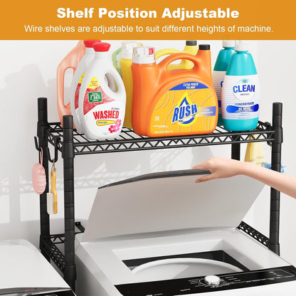 U16 Upgraded Washer Dryer Stacking Rack for Narrow Laundry Room | Metal Over Washer and Dryer Storage Shelves, Laundry Space Saver for Portable Dryer, 29.5"W x 23.6"D x 53.1"H, White