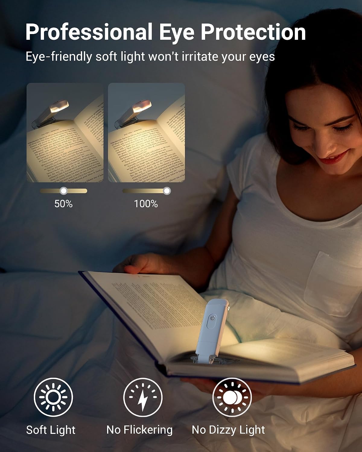 DEWENWILS USB Rechargeable Book Reading Light, 3000K Warm White, Brightness Adjustable Clip on LED Bookmark Lamp at Night in Bed, Portable Booklight for Bookworms, Kids