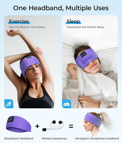 ink-topoint Sleep Headphones Bluetooth Headband, Wireless Sports Earphones | Sleeping Headphone for Side Sleepers with HD Stereo Speakers Breathable Headbands for Running, Yoga, Travel, Women&Men