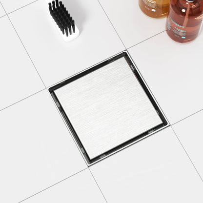 Neodrain 4" Brushed Square Shower Drain with Removable Tile Insert Grate | 304 Stainless Steel Tile Square Drain, Hidden Drain,Easy to Clean, Waterproof & Sturdy Shower Drain, CUPC Certified