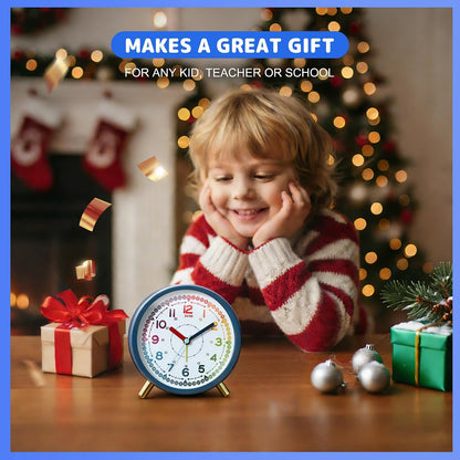 Kids Alarm Clock, Silent Non-Ticking, Analog Learning Clock for School Beginners, Stylish Round Metal Clock, Easy to Read, Battery Operated, Loud Ringing Back to School Gifts