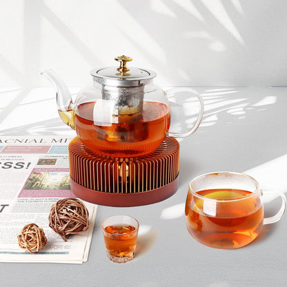 Tea Warmer, Aluminum Alloy & Wood, for Heating Tea Coffee Milk | Large Teapot Warmer for Indoor & Outdoor, Compatible with Standard Teapots