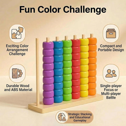 MOYEE Wooden Color Match Challenge Game - Stacking Puzzle for Family & Adults with 60+ Logic Challenges, Speed & Strategy Game for Game Night Gatherings