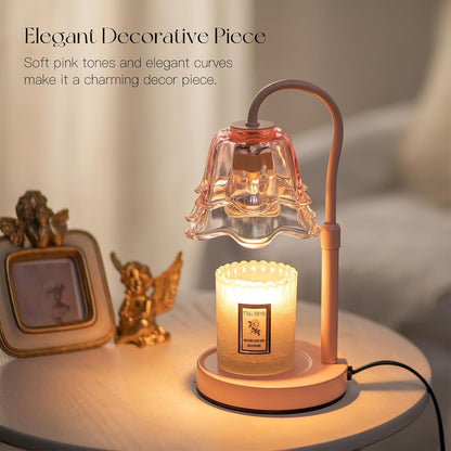 Candeldo Candle Warmer Lamp with Timer, Gold Flower Glass Shade