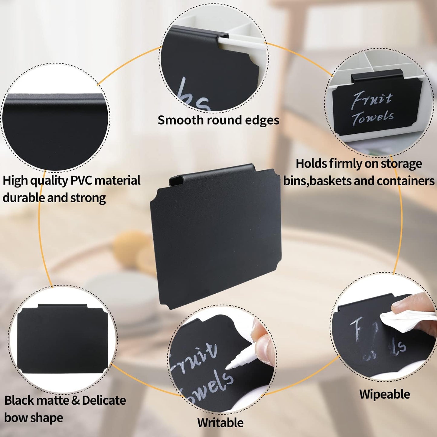 Plastic Basket Bin Label Clip Food Storage Bins with Labels on Removable Basket Label Kitchen Pantry Basket Label Clip with White Chalk Markers for Storage Bin Basket Box Hanging Bin (16)