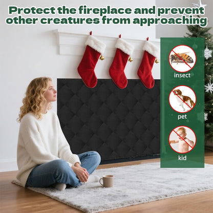 Magnet Fireplace Cover 41" x 29" Fireplace Blocker Blanket with Magnets Indoor Fire Place Draft Stopper Flue Blocker for Living Room Keep Indoor Drafts Out Stops Heat Loss, Black
