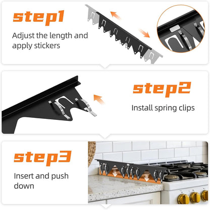 Stove Gap Covers with Spring Clip,2 PCS Stainless Steel Oven Gap Filler | Adjustable Length 13.8"-27.5",Heat Resistant, Easy to Clean