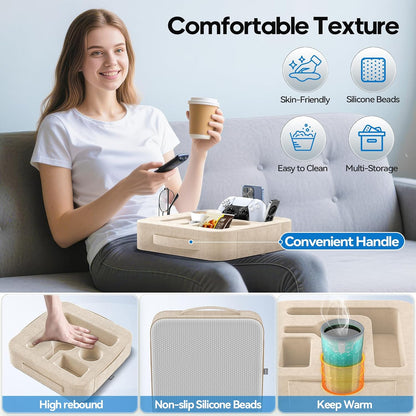 Couch Cup Holder Pillow, Sofa and Bed Caddy for iPad, Kindle, Switch, Game Controller, Remotes, Phones, Small-Sized Cup & Drink Holder for Couch, Bed, Desk, Car, Beach, Bathroom Cup Holder