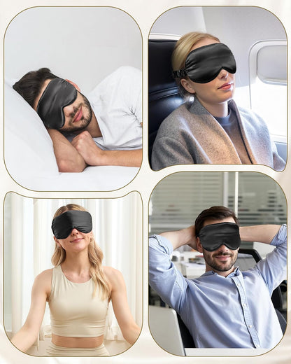 BeeVines 22 Momme Silk Sleep Mask, 3D Contoured Eye Masks for Women (Black) | Luxury 100% Pure Silk Eye Cover for Sleeping, 3D Contoured Eye Shade for Lash Extensions, Zero Eye Pressure & Blackout
