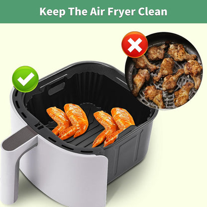 Air Fryer Silicone Liners Square for Chefman 8QT Air Fryer 3 Pack Reusable | Silicone Pot Baking Accessories for Instant, Nuwave, Gourmia and other 8QT to 10QT Large AirFryer, 2 In 1 Liners