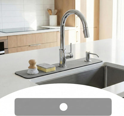 Cuttable Kitchen Sink Faucet Mat: 30" Lx5.5 W Splash Guard with Center Hole | Customizable Absorbent Non-slip Fabric Rubber Mat, Cut to Fit 2,3,4 Holes Irregular Sink with Soap Dispenser Air Gap