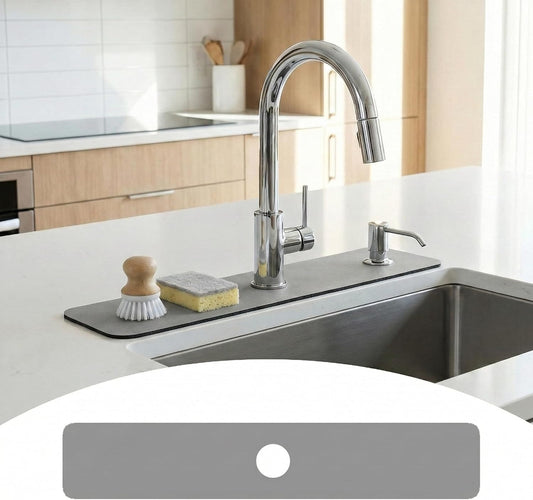 Cuttable Kitchen Sink Faucet Mat: 30" Lx5.5 W Splash Guard with Center Hole