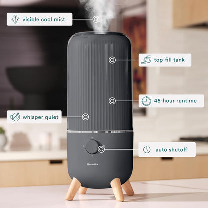 Homedics Ultrasonic Humidifier, Bedrooms and Home Offices, 0.97-Gallon Tank