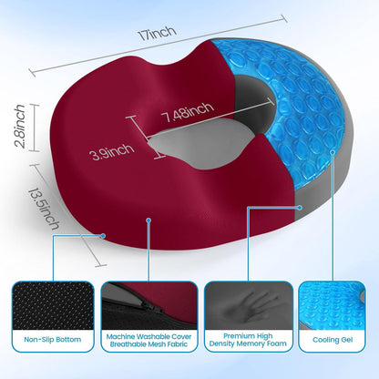 Donut Pillow Seat Cushion, Cooling Gel Memory Foam Chair Cushion, Black