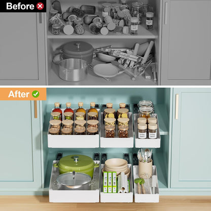 Delamu 3 Pack Pull Out Cabinet Organizer, 15.7"Deep Pull Out Drawers for Cabinets, Slide Out Drawers for Kitchen Cabinets, Bathroom Cabinet Organizer, Pantry (White)