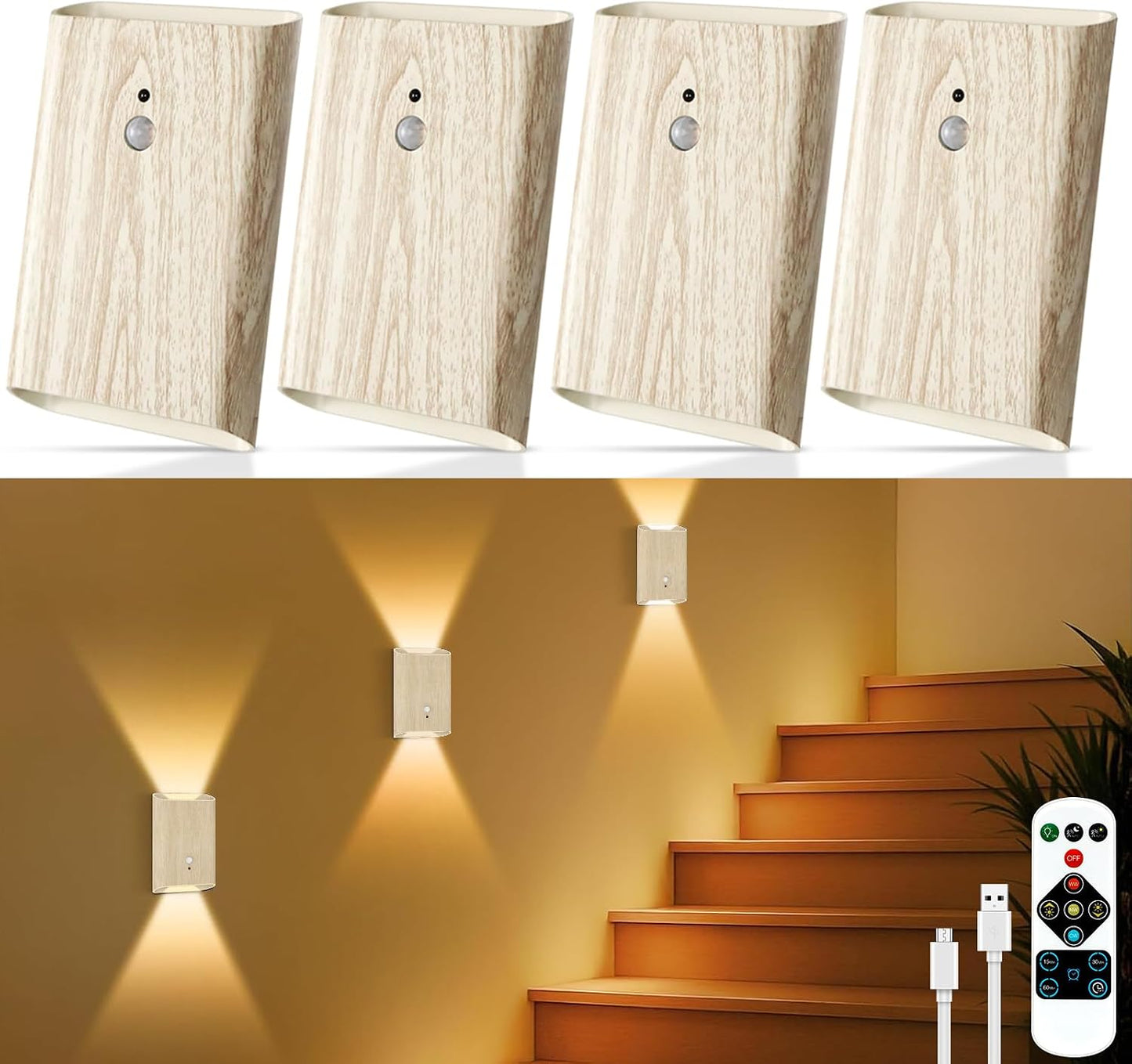 Eneru Motion Sensor Wall Sconce, Rechargeable Wireless Lights Indoor 2 Pack | 5000mAh battery powered, remote 3CCT dimmable, cordless magnetic mount, motion night light for hallway closet bathroom stair