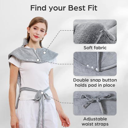 Electric Heating Pad for Back Neck Shoulders Pain Relief, 6 Heat Levels/Auto Shut-Off, 24"x 36" Large Electric Heated Pads, Gifts for Women Men Mom Dad Elderly, Gray