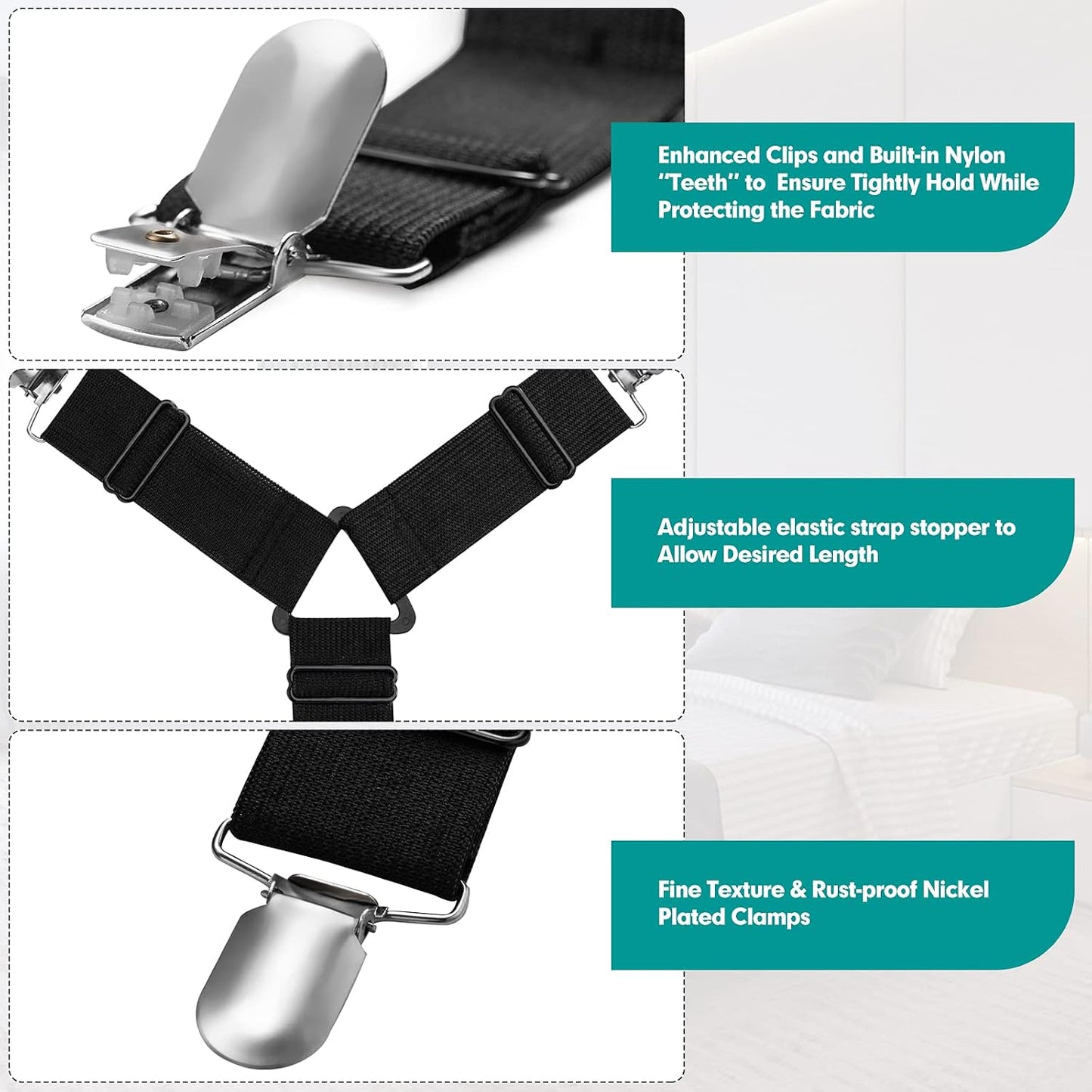 RayTour Sheet Keeper Straps Bed Sheet Holder for Corners Bedsheet Stays Suspender Clips Fitted Sheet Holder Garters Fasteners Mattress Clamps