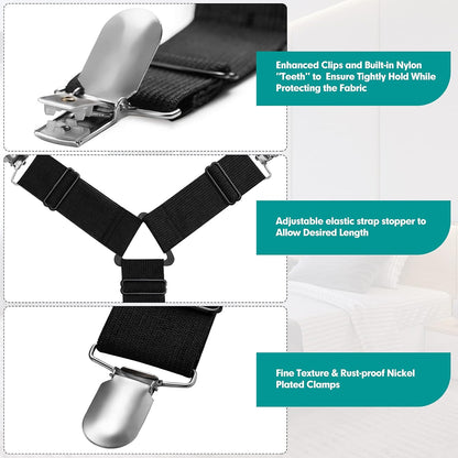 RayTour Sheet Keeper Straps Bed Sheet Holder for Corners Bedsheet Stays Suspender Clips Fitted Sheet Holder Garters Fasteners Mattress Clamps