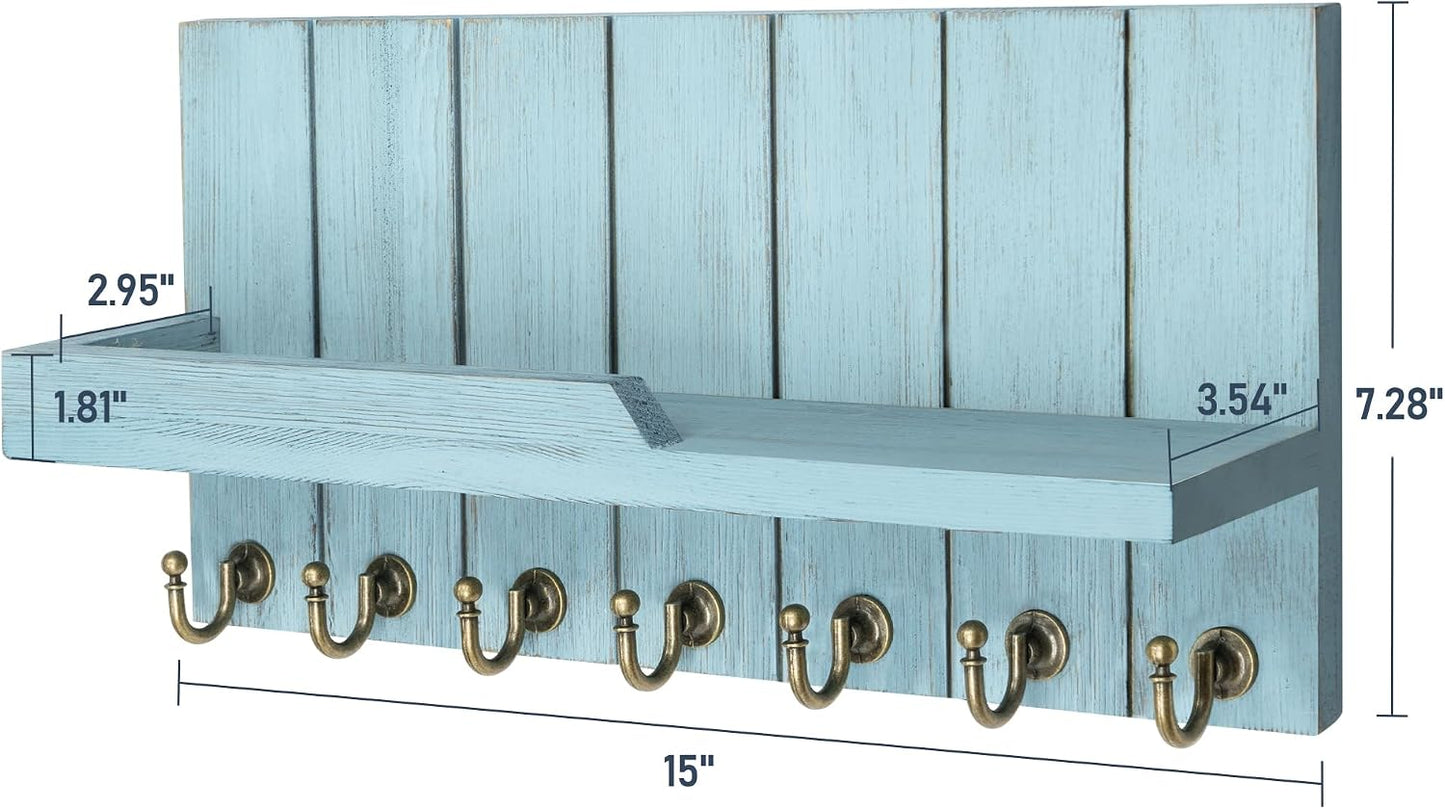 Rebee Vision Key Holder Wall Mount with 5 Key Hooks for Home Decor, Brown | 3.54'' x 10'' x 7.28'', Small Shelf for Display Plant, Key Hangers for Hat, Entryway Space-Saving Storage