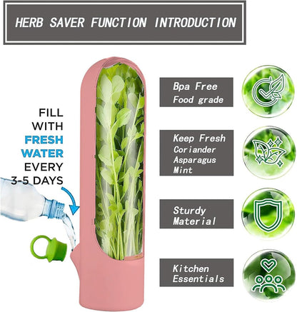 Herbsaver for Refrigerator - Vegetable Freshness Storage Containers, Herbkeeper Pod with Adjustable Humidity Control, Cilantro,Parsley, Asparagus, Keeps Vegetables Fresh for 2-3 Week (Pink)