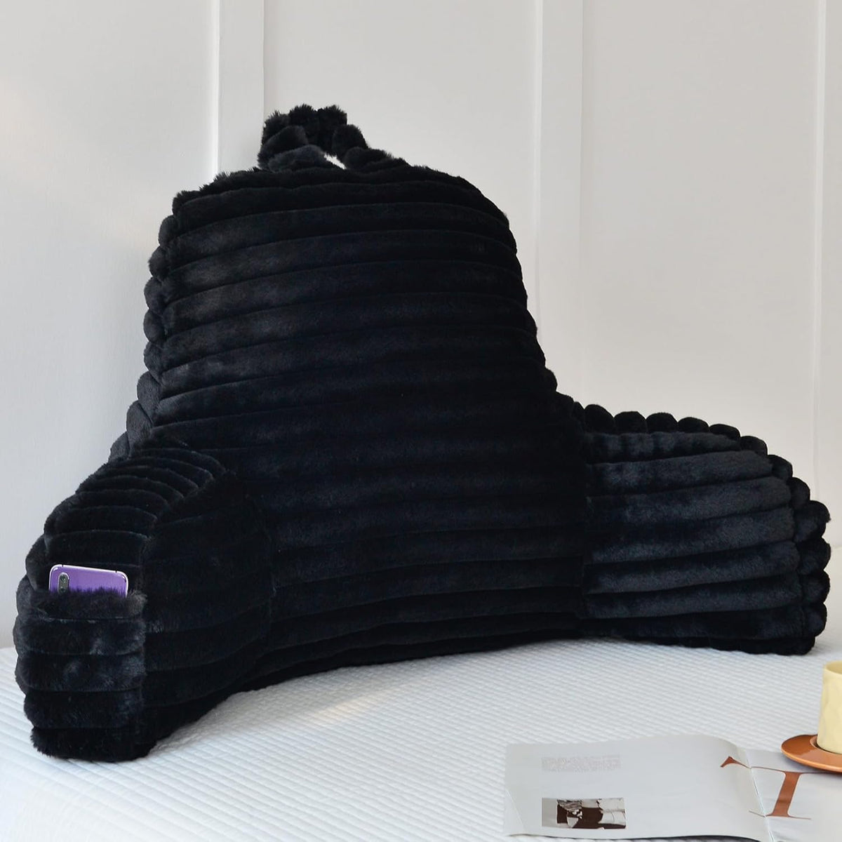 Large Reading Pillow for Adults, Back Support Pillow for Sitting Up in Bed with Arms, Couch for Lounging Bedrest, Pink