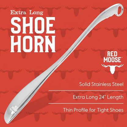 Red Moose Shoe Horn Long Handle Metal 24 inch - Durable and Sturdy for Shoes and Boots