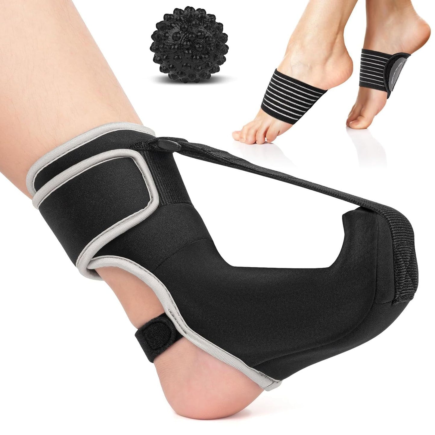 Adjustable Night Splint for Foot Drop & Plantar Fasciitis Relief, Soft Breathable Ankle Brace Support with Massage Ball for Achilles Tendonitis, Heel Spur, Flat Arch