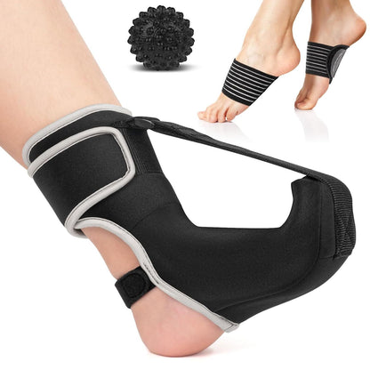 Adjustable Night Splint for Foot Drop & Plantar Fasciitis Relief, Soft Breathable Ankle Brace Support with Massage Ball for Achilles Tendonitis, Heel Spur, Flat Arch
