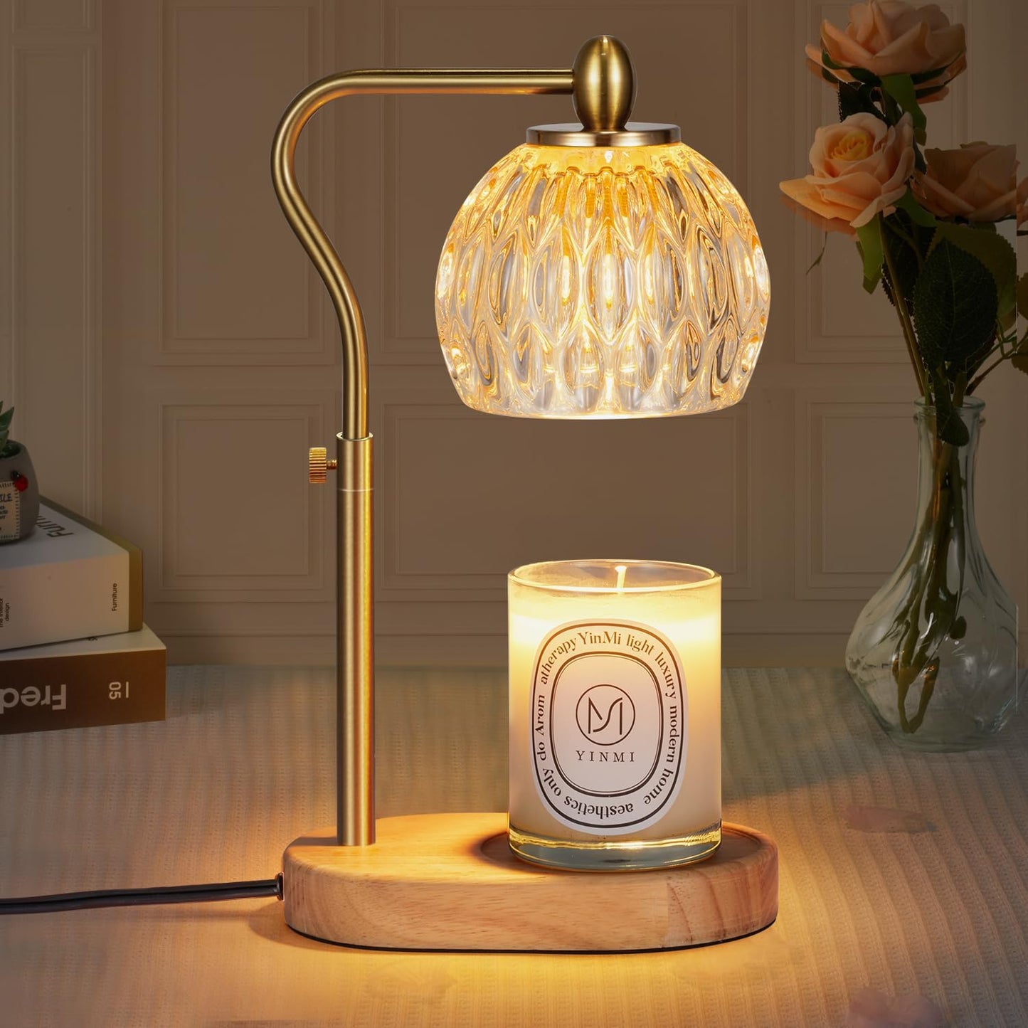Candle Lamp with Timer & Dimmer - Height Adjustable for Scented Candles, with 2 * 50W Bulbs - Home Decor Gift for Mothers Day (Black)