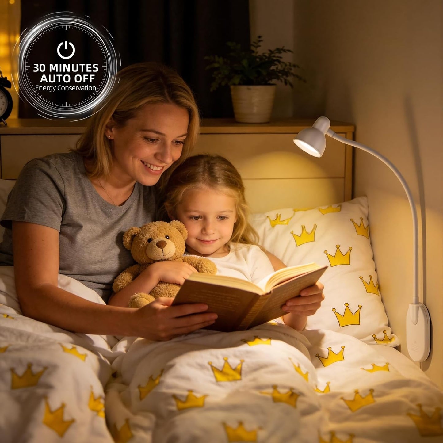 Wall Mounted Reading Light, LED Wall Bedside Lamp with Adapter, 5 Color & 10 Brightness, Plug-in Adhesive Wall Reading Lights for Books in Bed, Auto-Off Timer Wall Lights for Bedroom Headboard Black