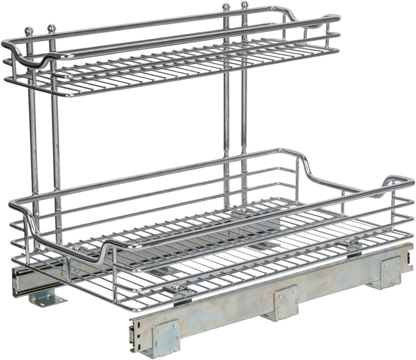 Household Essentials Glidez Multipurpose Chrome-Plated Steel Pull-Out/Slide-Out Storage Organizer for Cookware and Bakeware - 2-Tier Design - Fits Standard Size Cabinet or Shelf, Chrome