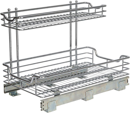 Household Essentials Glidez Multipurpose Chrome-Plated Steel Pull-Out/Slide-Out Storage Organizer for Cookware and Bakeware - 2-Tier Design - Fits Standard Size Cabinet or Shelf, Chrome