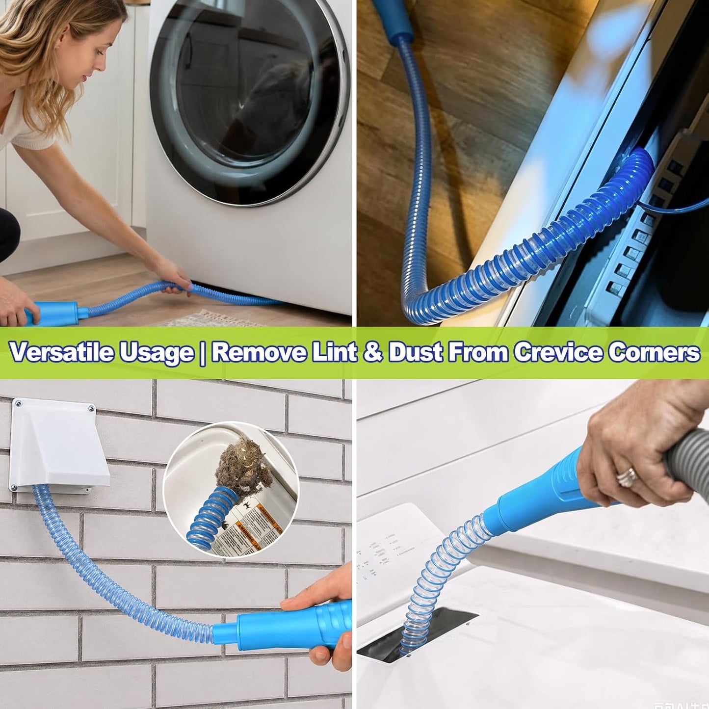 Sealegend 2Pcs Dryer Vent Cleaner Kit - Vacuum Hose Attachment & Brush Blue | Fits Most Vacuums, Slim Round Hose Reaches Tight Spaces, Removes Stubborn Lint & Dust from Dryer Vents, Filters, Coils
