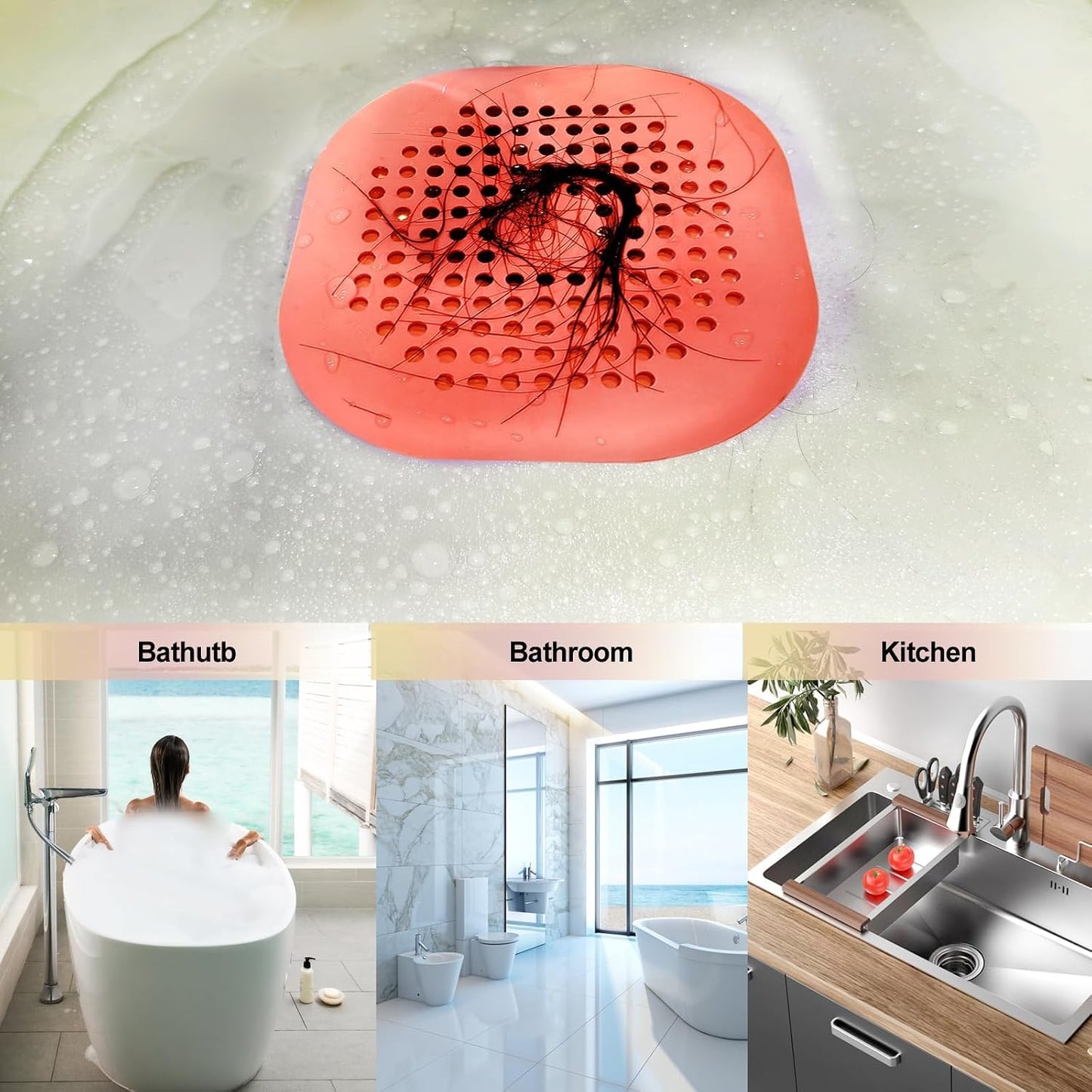 Bovinde Hair Drain Catcher,Square Cover for Shower 2 Pack (Black) | Drainer Cover Silicone Hair Stopper with Suction Cups,Protector Accessories,Easy to Install Suit for Bathroom,Bathtub,Sink