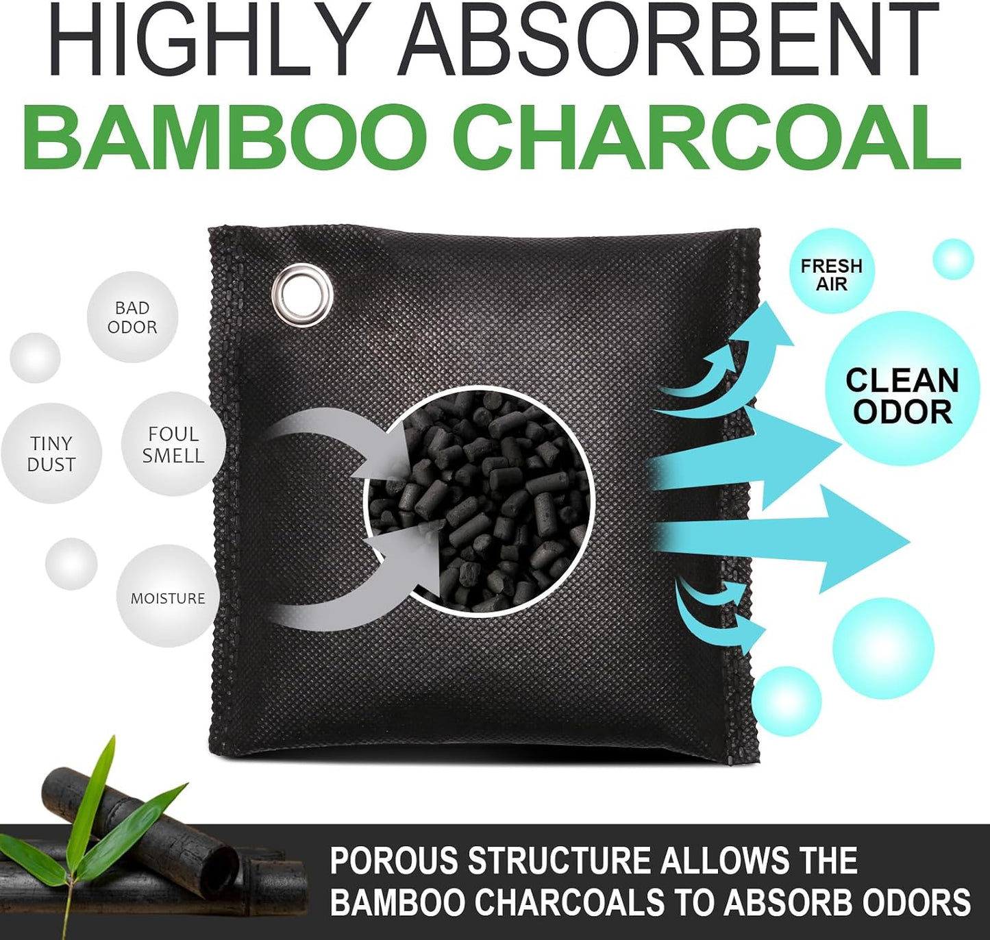 Activated Charcoal Odor Absorber, 10 Pack Natural Shoe Odor Eliminator, Bamboo Charcoal Air Purifying Bags, Sneaker Deodorizer and Moisture Absorbers for Clean Footwear, Shoe Odor Remover