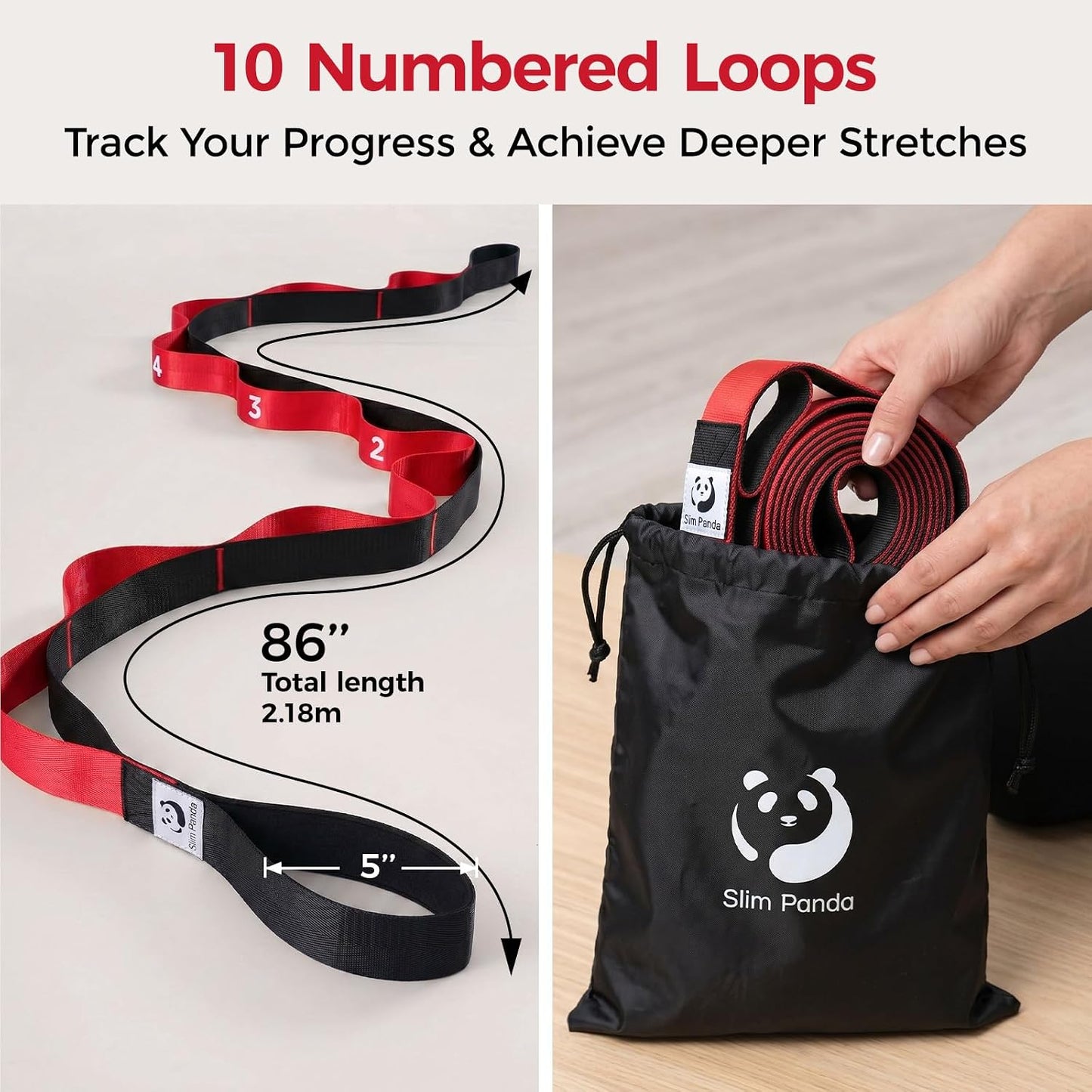 Stretching Strap with Loops - Non-Elastic Heavy Duty Nylon Yoga & PT - Oversized Multi-Loop Home Rehab - Hamstring Shoulder Pilates Flexibility