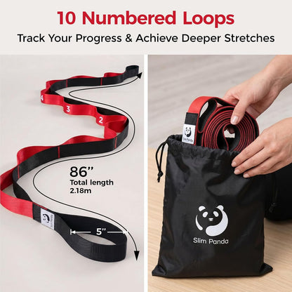 Stretching Strap with Loops - Non-Elastic Heavy Duty Nylon Yoga & PT - Oversized Multi-Loop Home Rehab - Hamstring Shoulder Pilates Flexibility